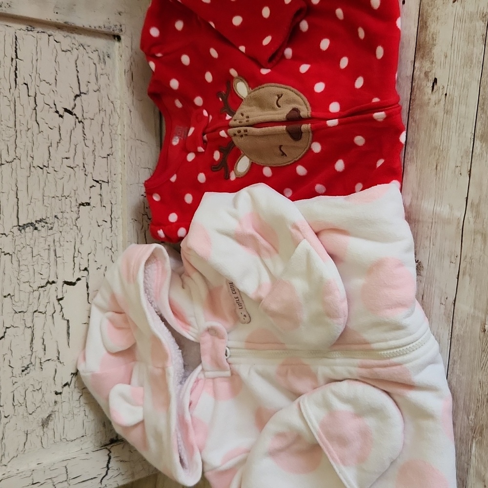 Set of 2 Carter's 9 Month Infant Girls Fleece Onsies Footed Pajamas